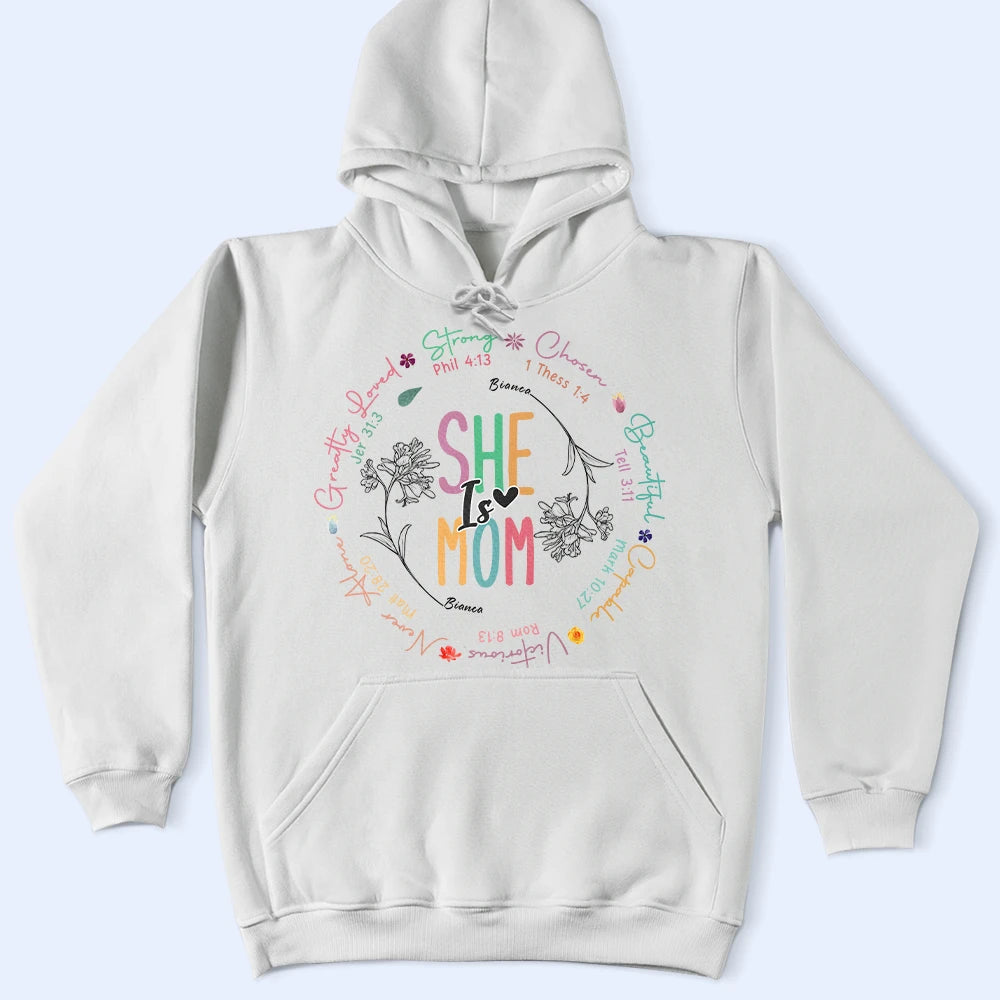 She Is Mom Strong, Chosen, Beautiful, Capable, Victorious - Personalized T-Shirt for Mom, Grandma, and Special Women T-shirt PopCulturePrints
