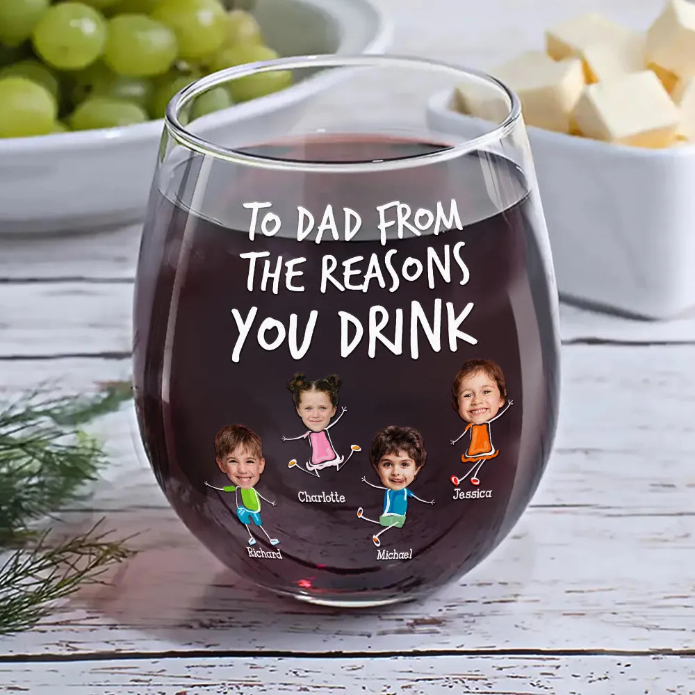 To Mom From The Reasons You Drink - Personalized Stemless Wine Glass Gift for Mom, Grandma, and Loved Ones Wine Glass PopCulturePrints