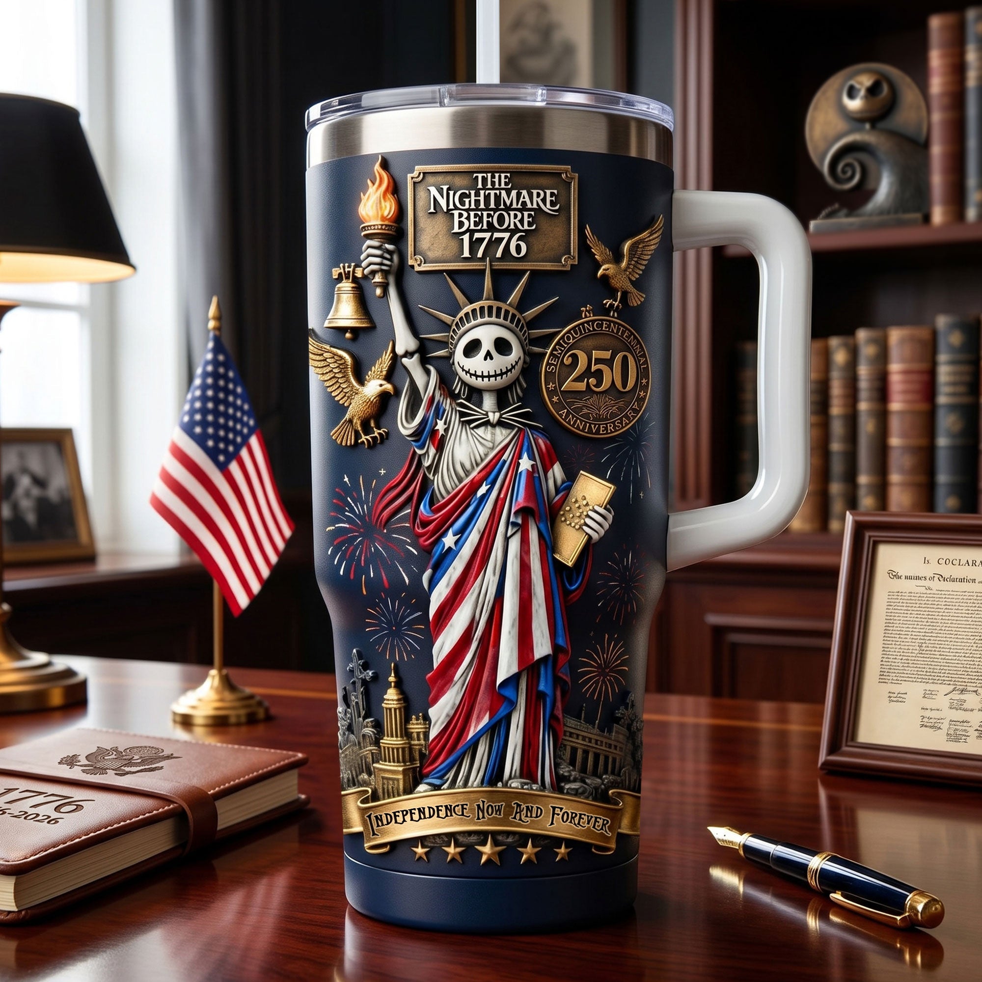 Celebrate Freedom with Whimsical Liberator 40oz Tumbler - Personalized Gift for Patriots Tumbler Cup PopCulturePrints