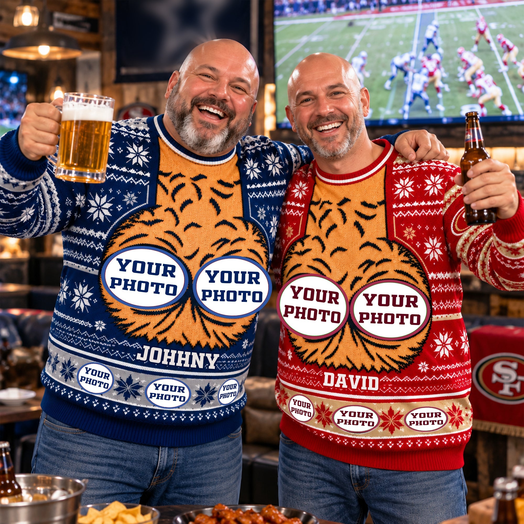 "Bring Laughter to Your Holidays with Our Funny Hairy Chest Sweater!" - Personalized 3D Knitted Ugly Sweater for Sports Lovers