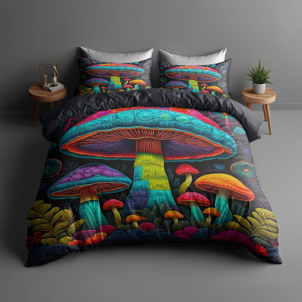 Vibrant Mushroom Quilt Bed Set - Perfect for Nature Lovers Blanket PopCulturePrints