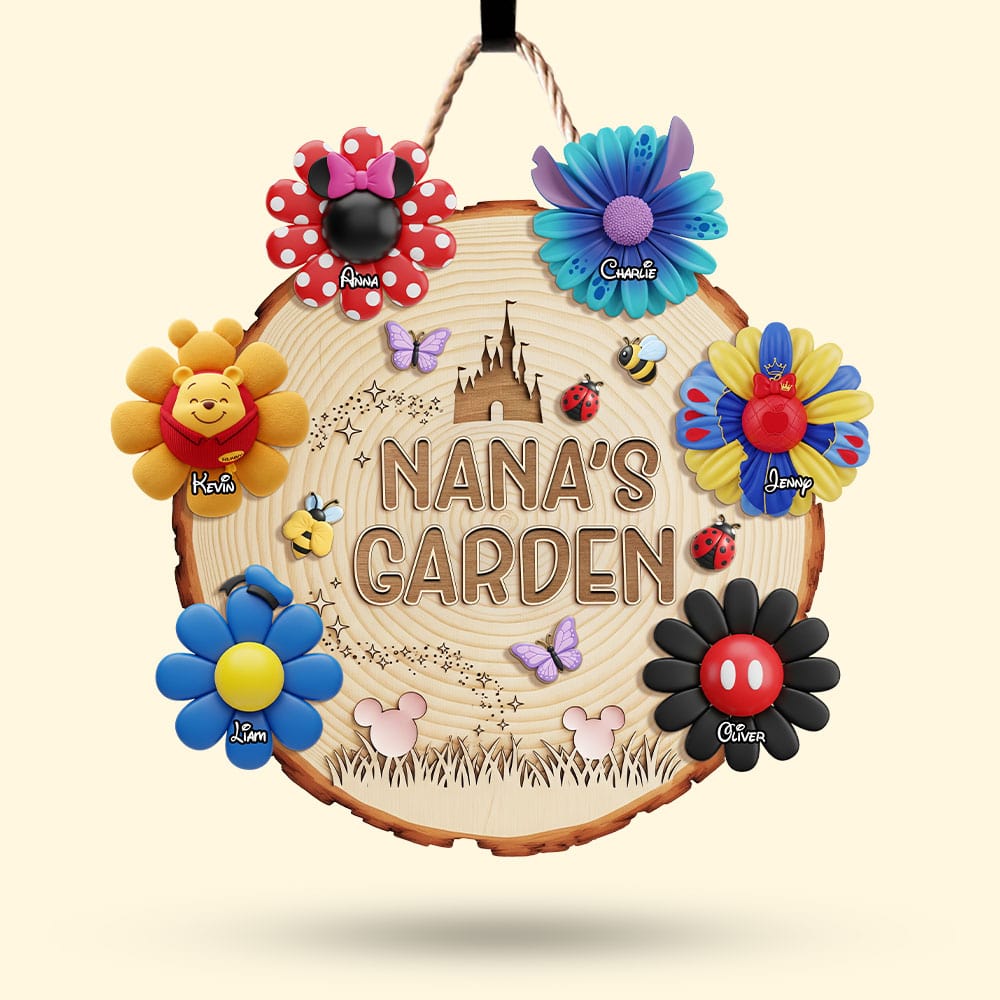 "Welcome to Nana's Garden, a touch of love and personalization" - Cartoon Flower Garden Wood Sign - Custom Gift for Grandma and Loved Ones Wood Sign PopCulturePrints