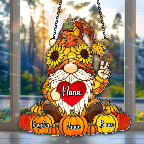 “Spread Joy with Our Cute Pumpkin Gnome Suncatcher” - Personalized Gifts for Grandma Ornament PopCulturePrints
