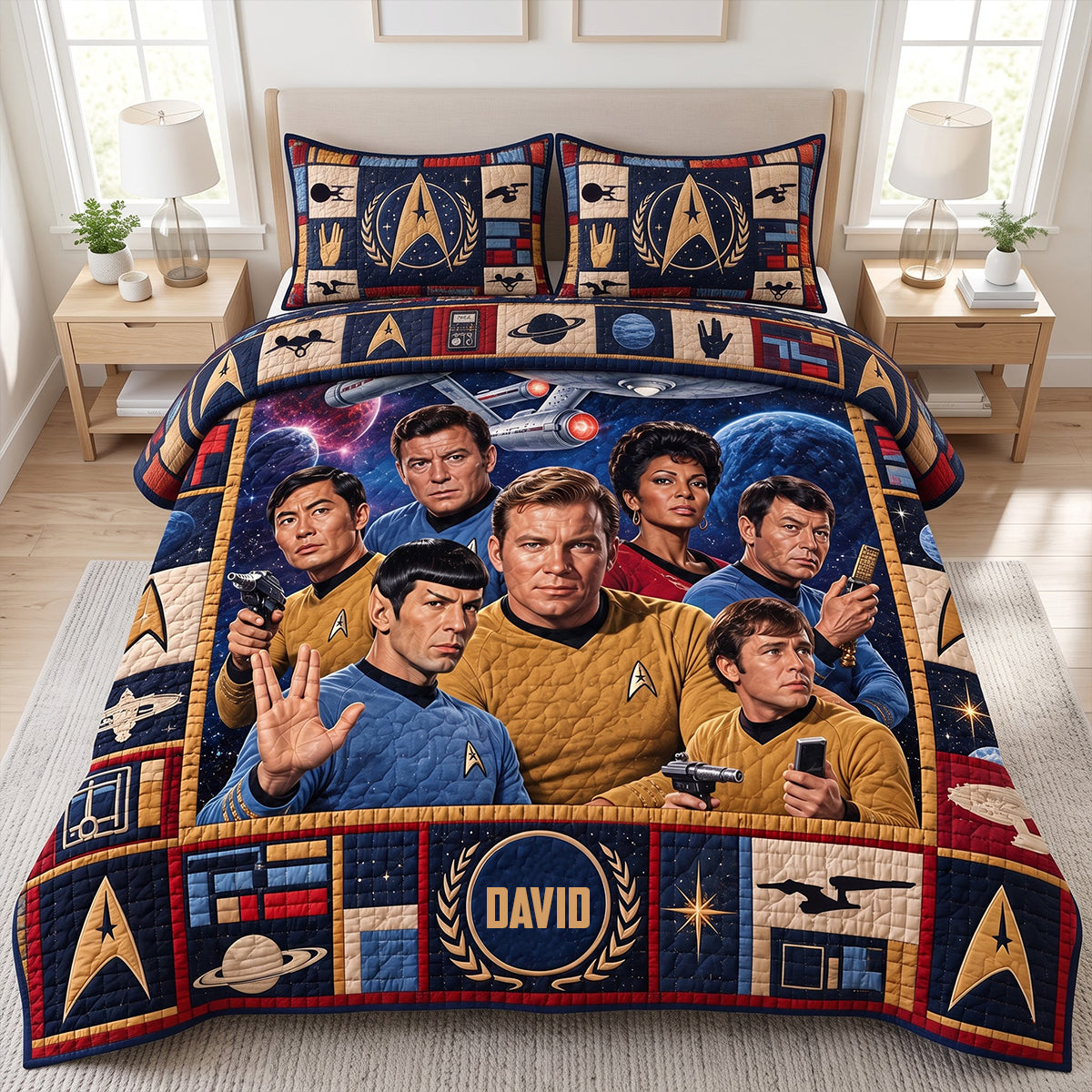 “Set Sail on a Cosmic Adventure” - Cosmic Voyage Quilt Bed Set - Personalized Gifts for Star Trek Fans