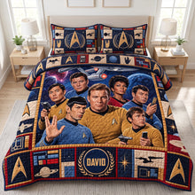 Load image into Gallery viewer, “Set Sail on a Cosmic Adventure” - Cosmic Voyage Quilt Bed Set - Personalized Gifts for Star Trek Fans
