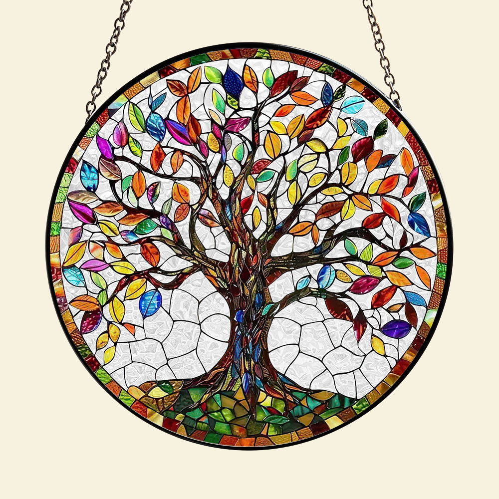 Personalized Family Tree Stained Glass Window Hanging