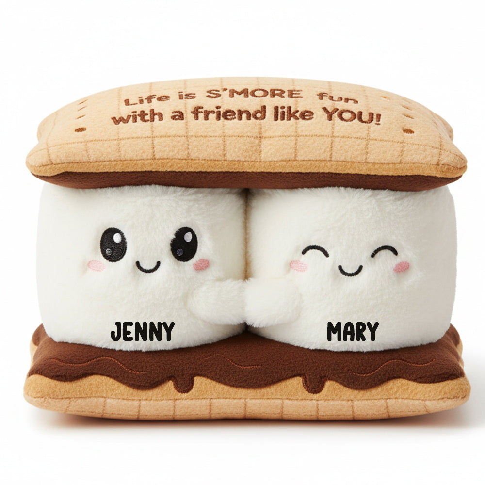 "Life is S'MORE fun with a friend like YOU!" - Personalized Marshmallow Besties Pillow - A Perfect Gift for Friends, Besties, and Any Special Occasion Pillow PopCulturePrints