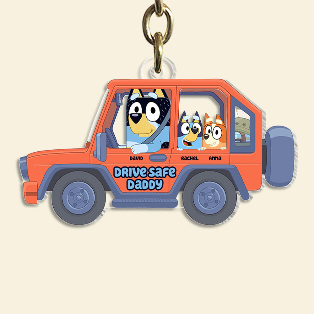 Personalized Bluey Drive Safe Daddy Keychain