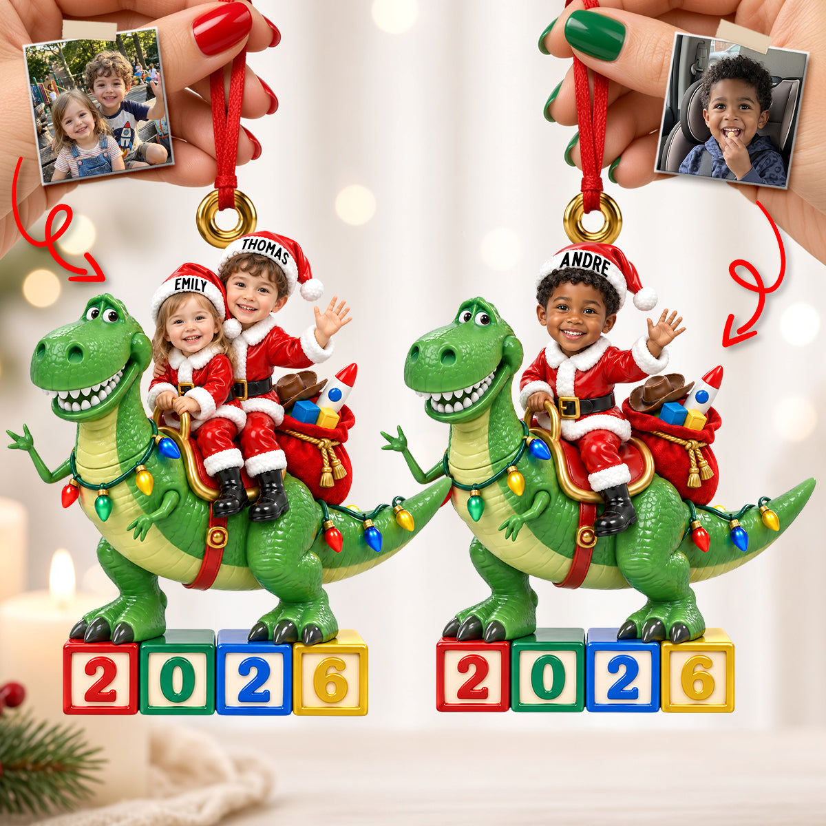 Celebrate with a Roar: Custom Photo Dinosaur Kid Ornament - Personalized Gifts for Christmas Ornament PopCulturePrints