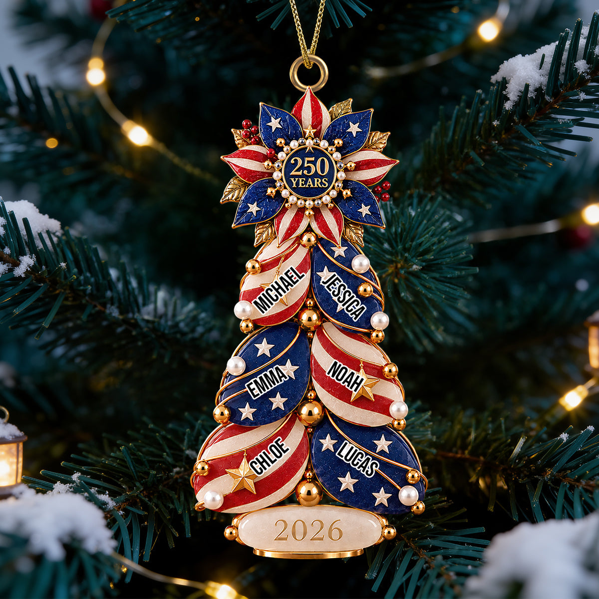 Celebrate American Pride: Proud Family Christmas Tree - Personalized Ornament for Patriots Ornament PopCulturePrints