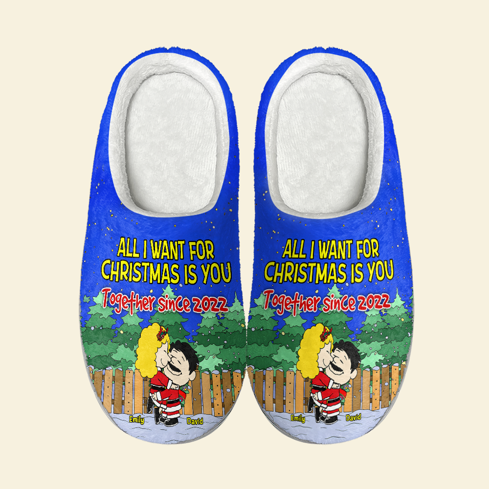 Personalized Christmas Couple Slippers - Together Since 2022