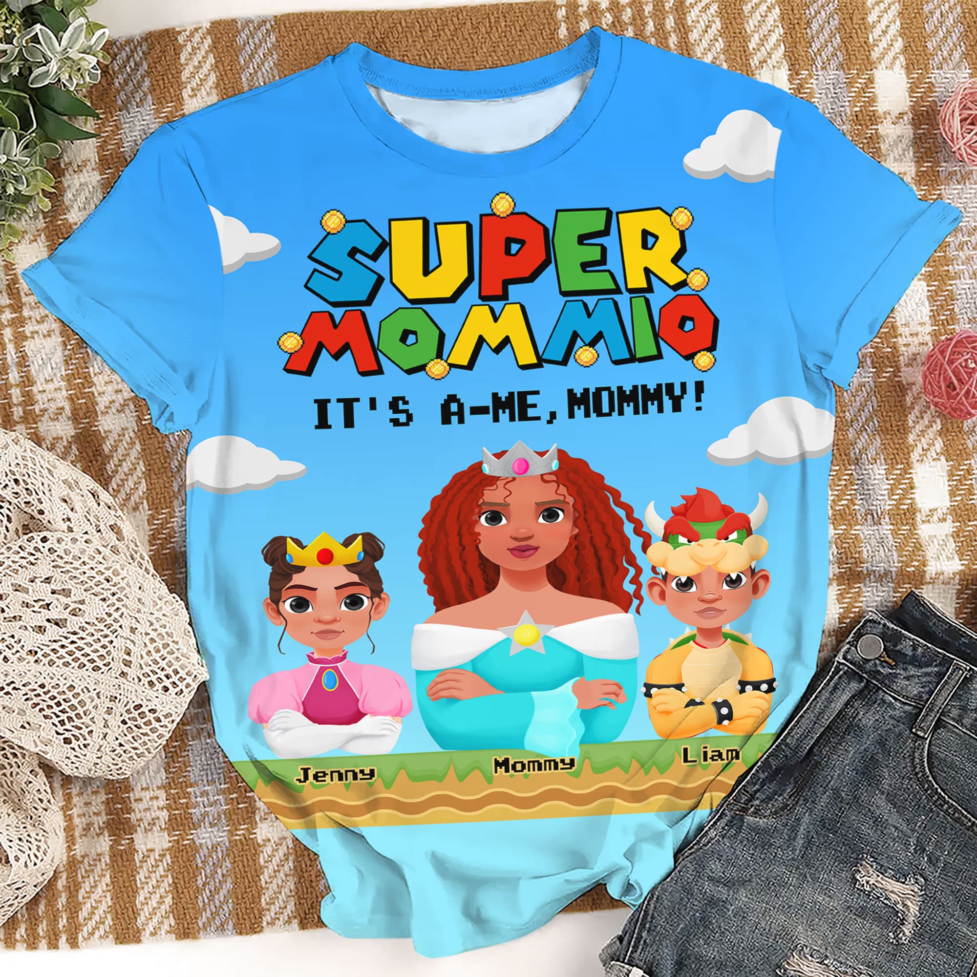 Super Mom, It's a-Me, Mommy! - Personalized Gift Shirt for Mom, Grandma, and Kids AOP Products PopCulturePrints
