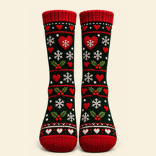 Load image into Gallery viewer, “Shhh... Let's Be Naughty” - Personalized Old Naughty Santa Couples Middle Tube Socks - Perfect Christmas Gifts for Couples!
