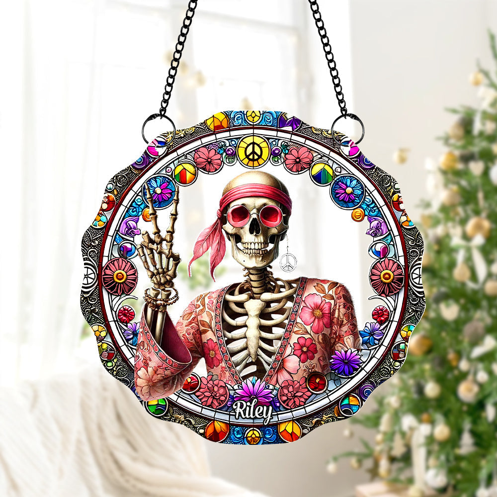 Peace Love Skull Personalized Hippie Suncatcher