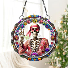 Load image into Gallery viewer, Peace Love Skull Personalized Hippie Suncatcher
