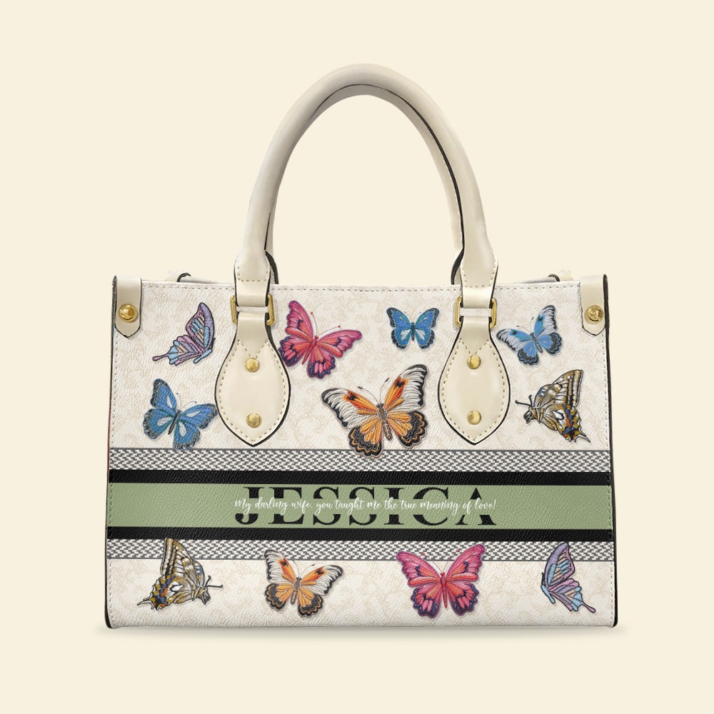 My Loving Wife - Personalised Butterfly Leather Bag - Meaningful Gift for Her Leather Bag PopCulturePrints