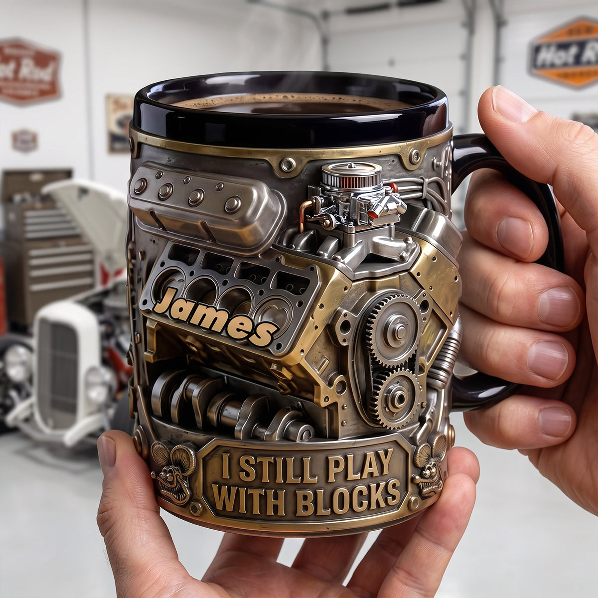 Rev Up Your Mornings: Custom Hot Rod Engine Mug - Perfect Gift for Car Enthusiasts