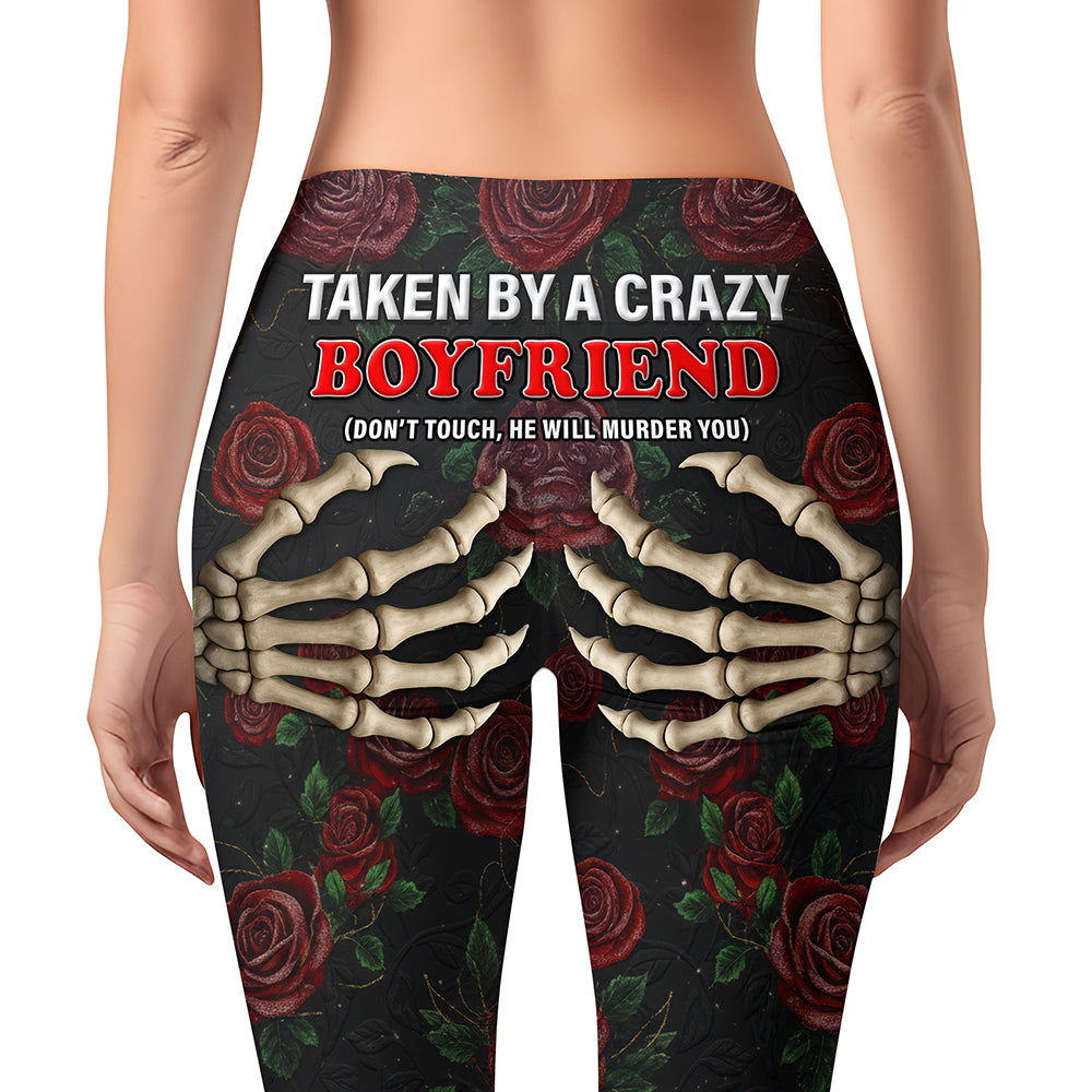 “Taken by a Crazy Boyfriend” - Naughty Skeleton Hands Leggings - Personalized Gift for Her Shorts and Pants PopCulturePrints