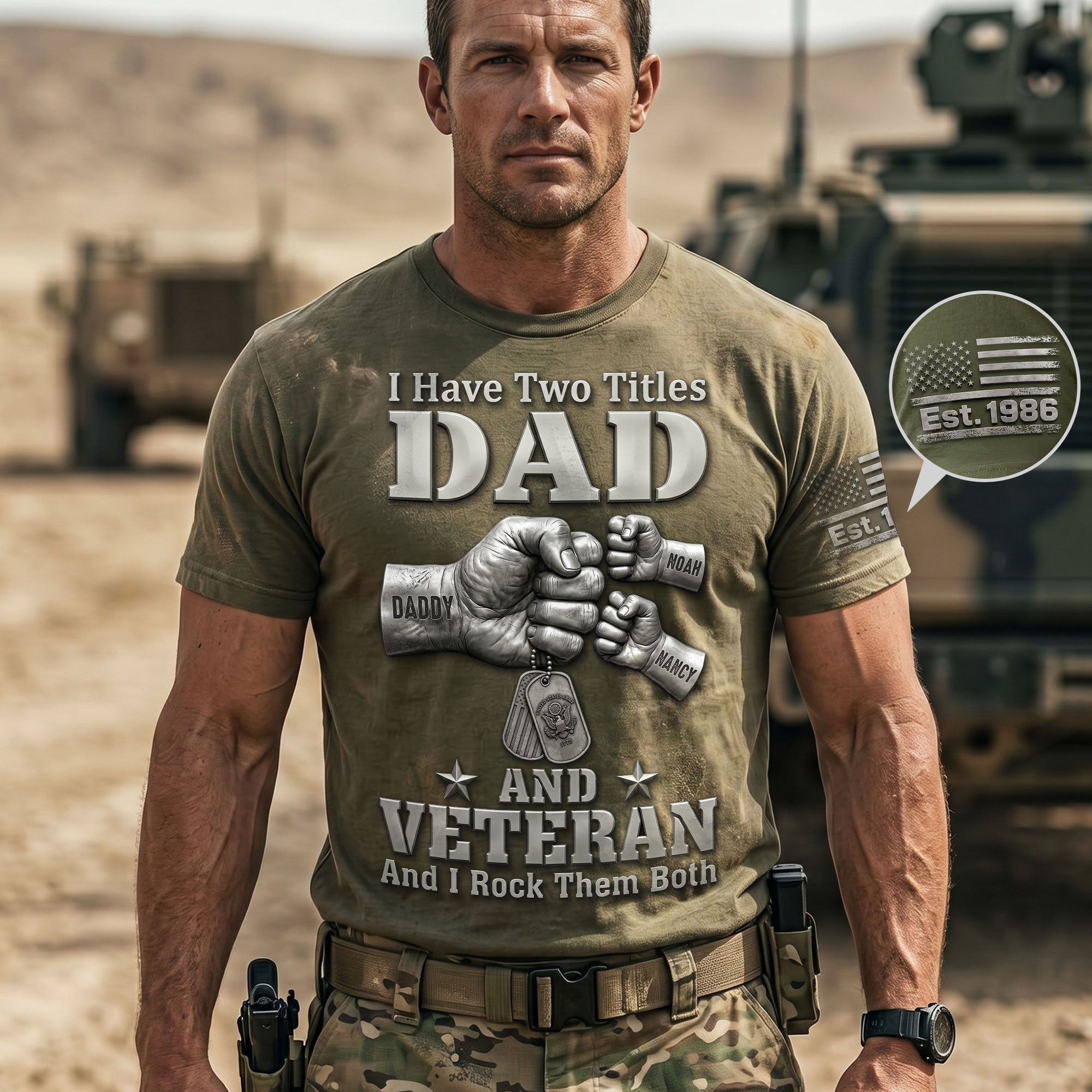 I Have Two Titles: Dad & Veteran - Custom Patriotic Veteran Dad Shirt