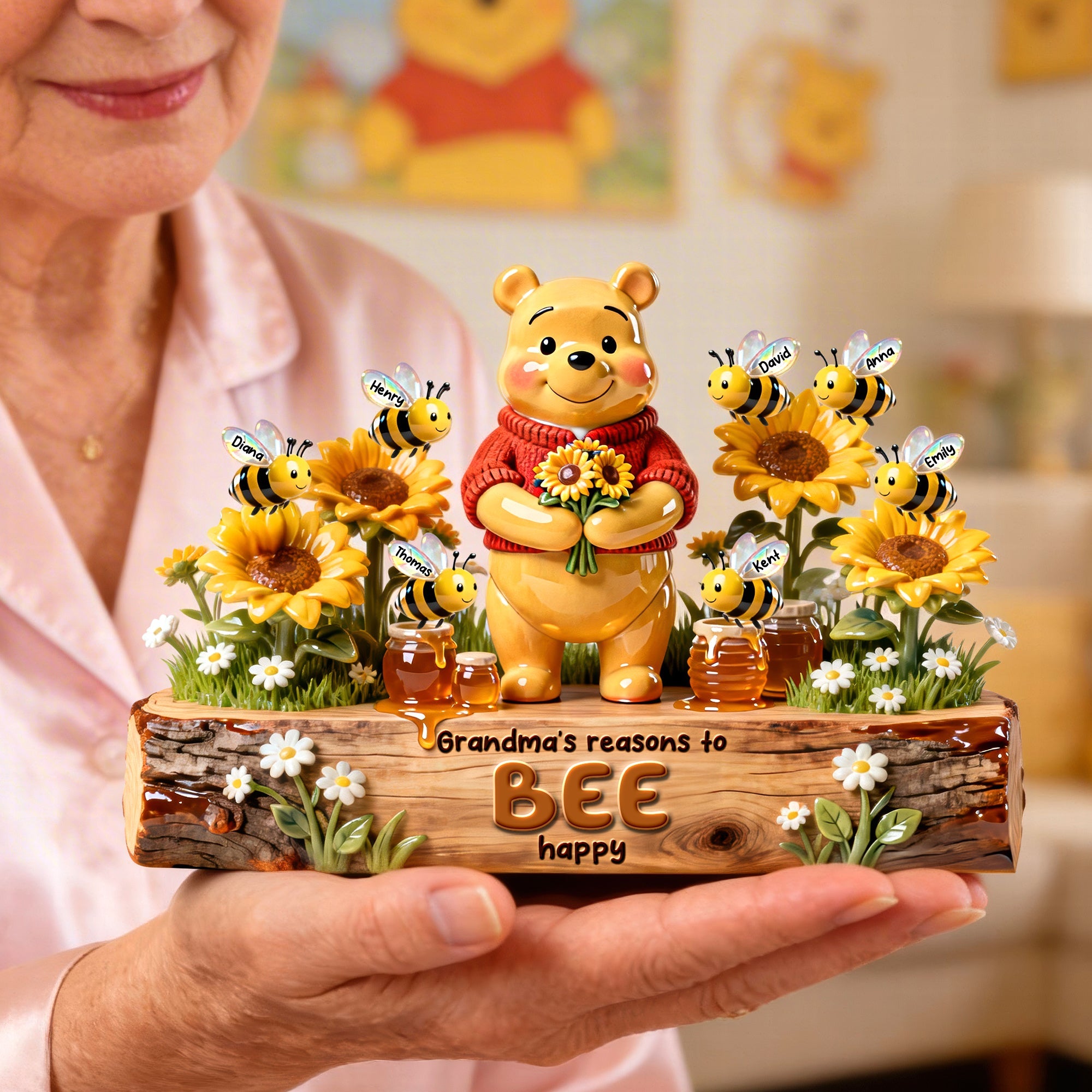 “Grandma’s reasons to BEE happy” - Acrylic Plaque, Personalized Gift for Grandmas Shaped Plaques PopCulturePrints