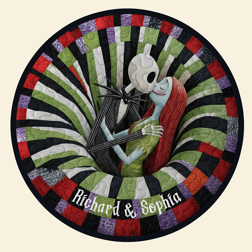 “Embrace the Spooky Side of Love” - Spooky Love Quilted Round Mat - Personalized Gift for Couples Doormat PopCulturePrints