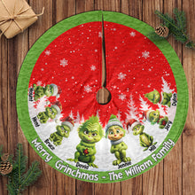 Load image into Gallery viewer, Custom Family &#39;Merry Grinchmas&#39; Quilted Tree Skirt
