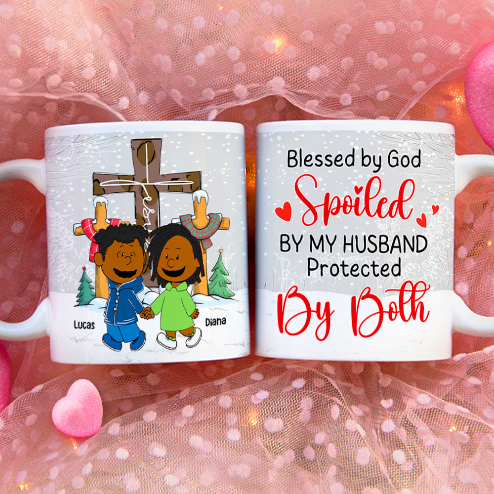 Custom Christmas Couple Mug - Blessed & Spoiled Design | Valentine's Day Gifts Coffee Mug PopCulturePrints