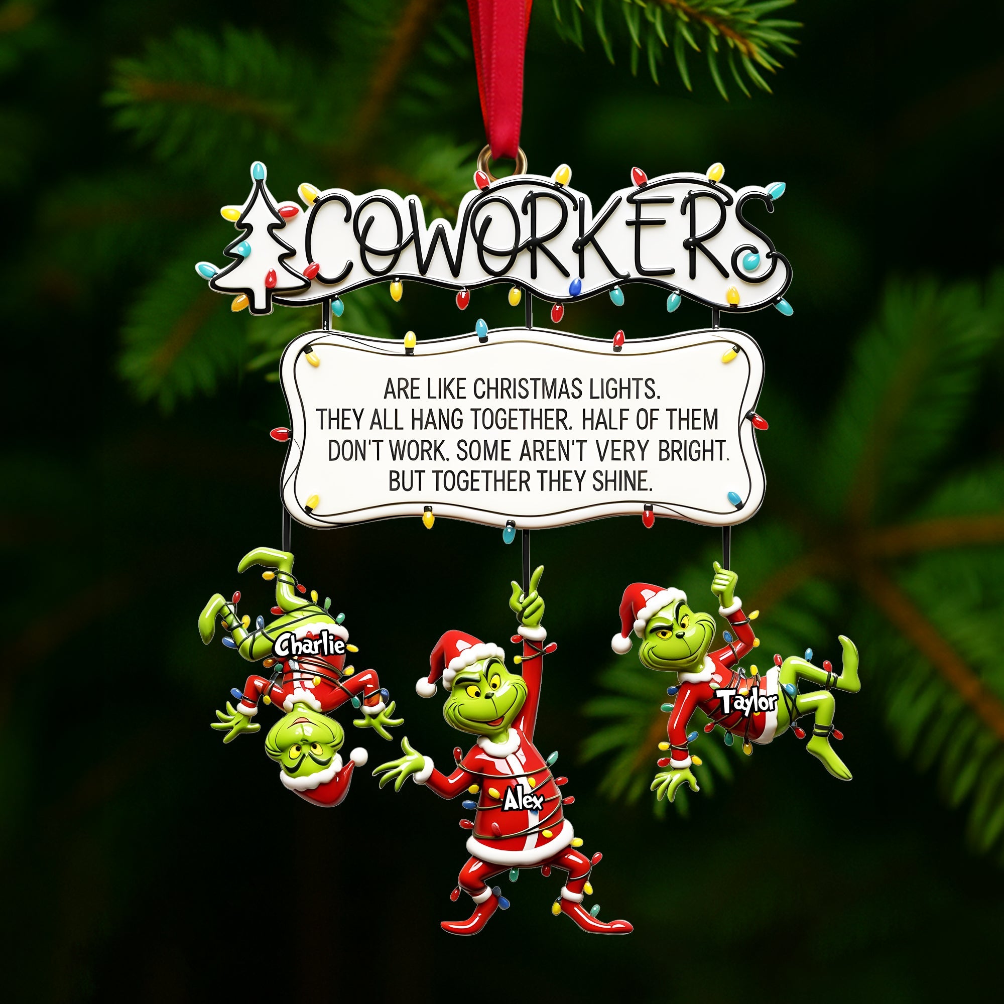 “Are like Christmas lights, they all hang together!” - Fun Co-workers Hanging Together Ornament - Personalized Gift for Colleagues Ornament PopCulturePrints