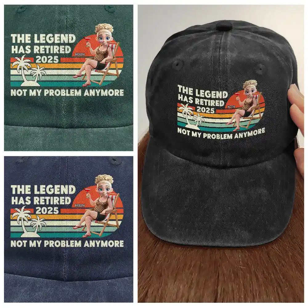 The Legend Has Retired 2025 - Personalized Vintage Washed Denim Cap for Dads and Grandpas Vintage Washed Denim Cap PopCulturePrints