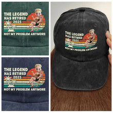 Load image into Gallery viewer, The Legend Has Retired 2025 - Personalized Vintage Washed Denim Cap for Dads and Grandpas Vintage Washed Denim Cap PopCulturePrints
