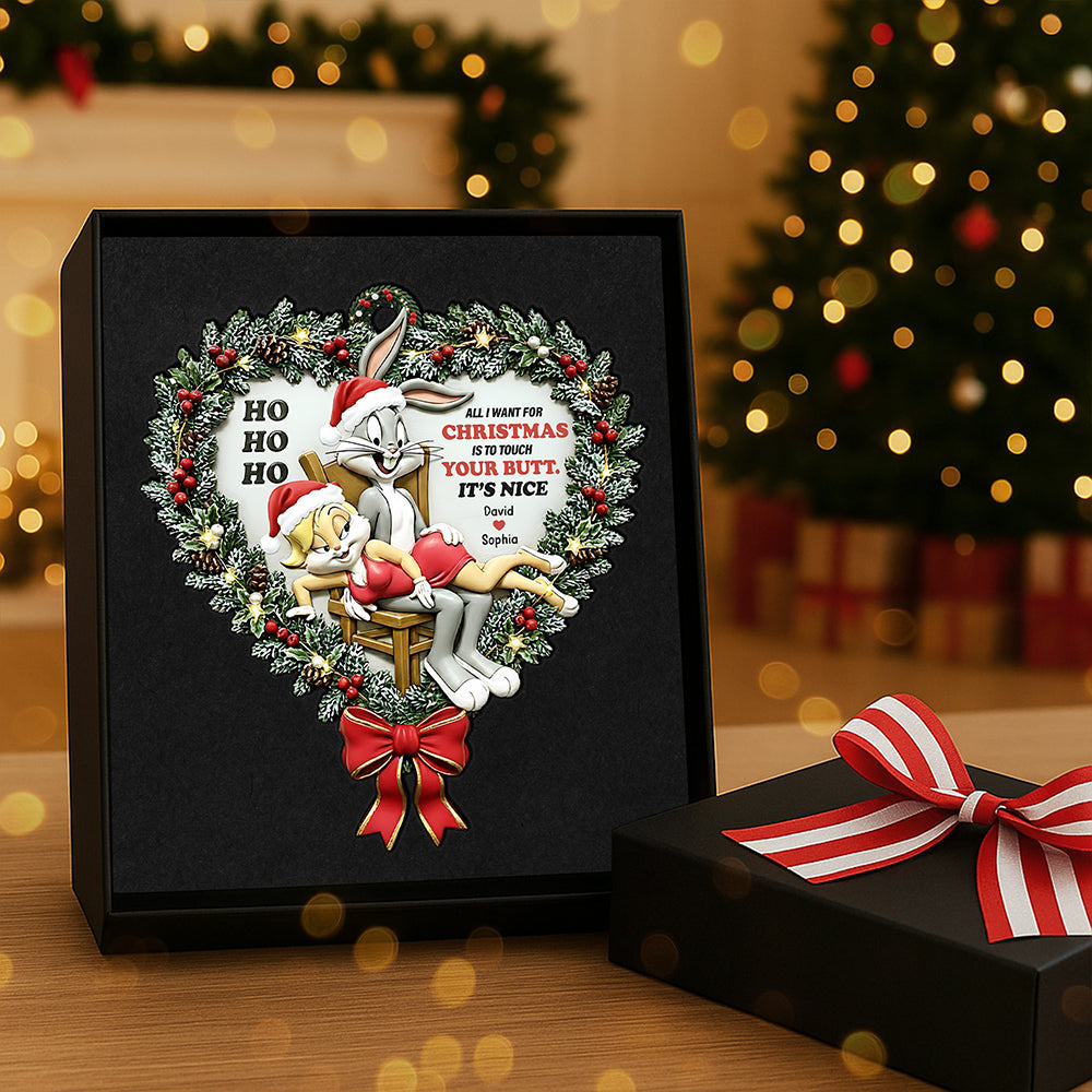 “All I Want for Christmas Is to Touch Your Butt” - Personalized Mischievous Rabbit Couple Christmas Ornament - Custom Gifts for Couples and Loved Ones Ornament PopCulturePrints