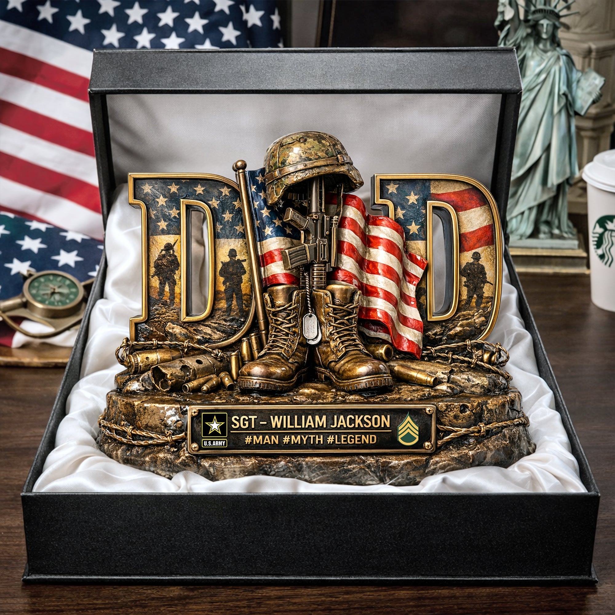 “For the Brave Dads - A Tribute to Our Heroes” - Proud Veteran Dad Acrylic Plaque - Personalized Gift for Dad or Grandpa Shaped Plaques PopCulturePrints