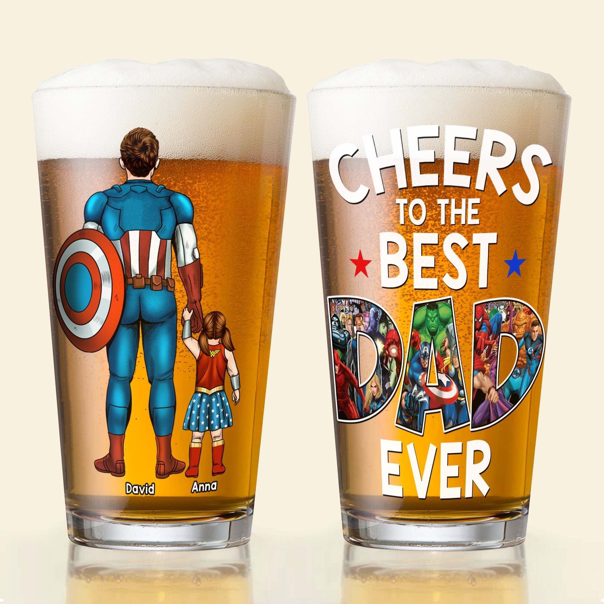 Personalized Super Dad Beer Glass - Custom Father's Day Gift Beer Glasses PopCulturePrints