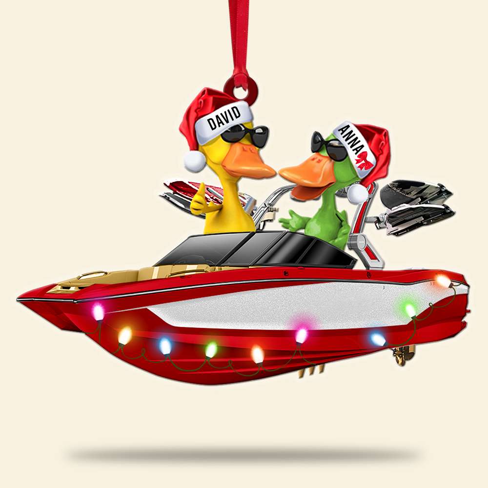 Personalized Wakeboarding Duck Ornament – Custom Boat Shape