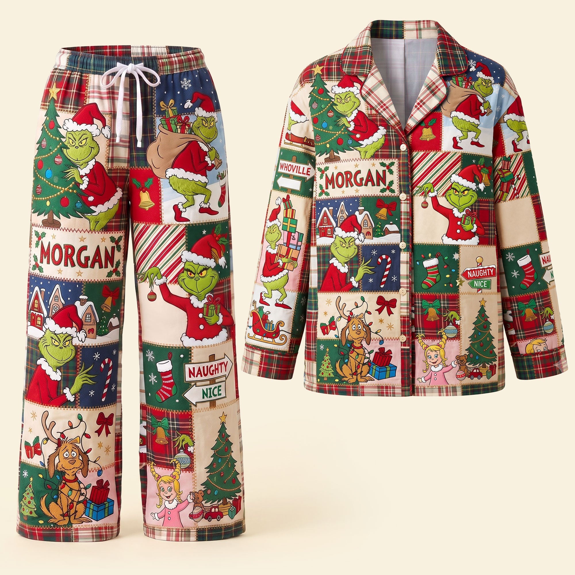 Bring Joy This Holiday Season - Lovable Christmas Pajama Set - Personalized Gift for Family and Friends Pajama Set PopCulturePrints