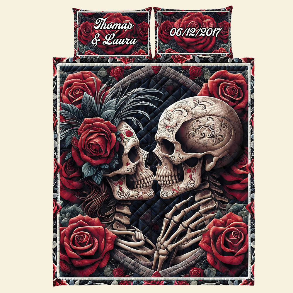 Personalized Skull Couple Quilt Bed Set - Unique Romantic Gift Blanket PopCulturePrints