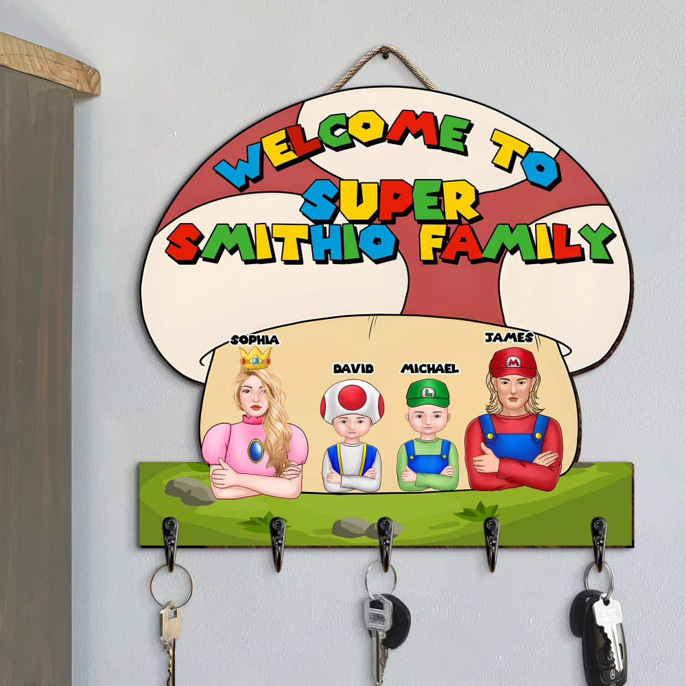 Personalized Super Family Key Hanger - Custom Cartoon Design Wood Sign PopCulturePrints