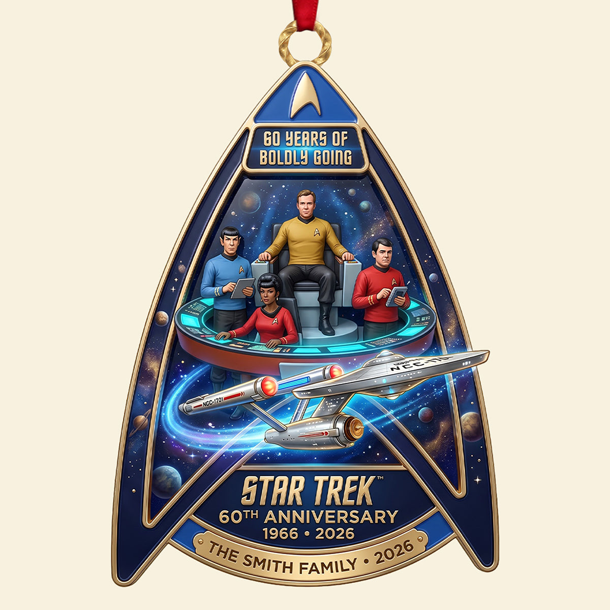 “60 Years of Boldly Going” - Customized 60th Anniversary Christmas Ornament - Perfect Gift for Star Trek Fans and Families