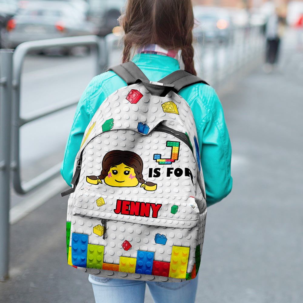 Personalized Lego-Inspired Backpack for Kids - 'J is for Jenny'