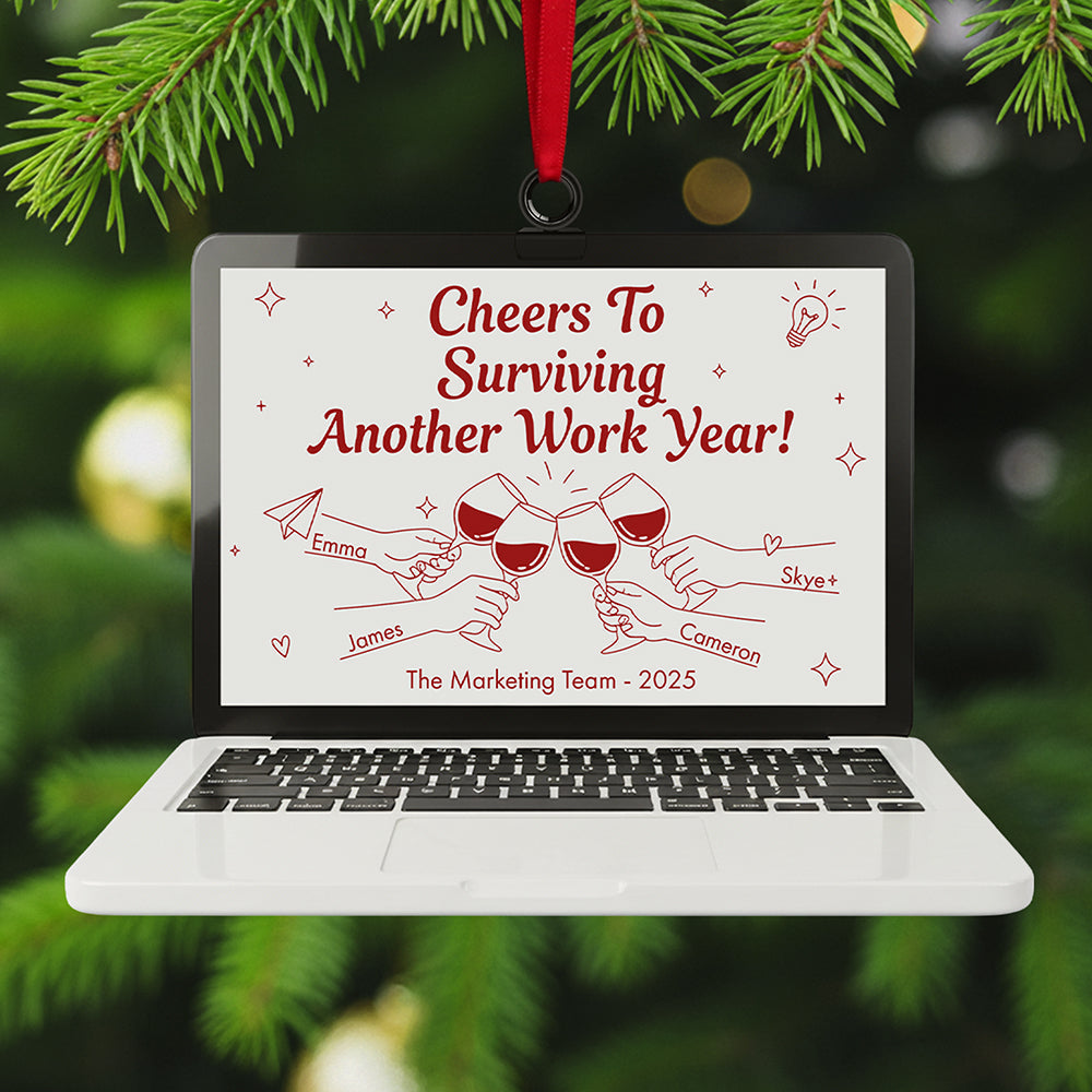 Cheers To Surviving Another Work Year! - Personalized Acrylic Christmas Ornament for Coworkers Ornament PopCulturePrints