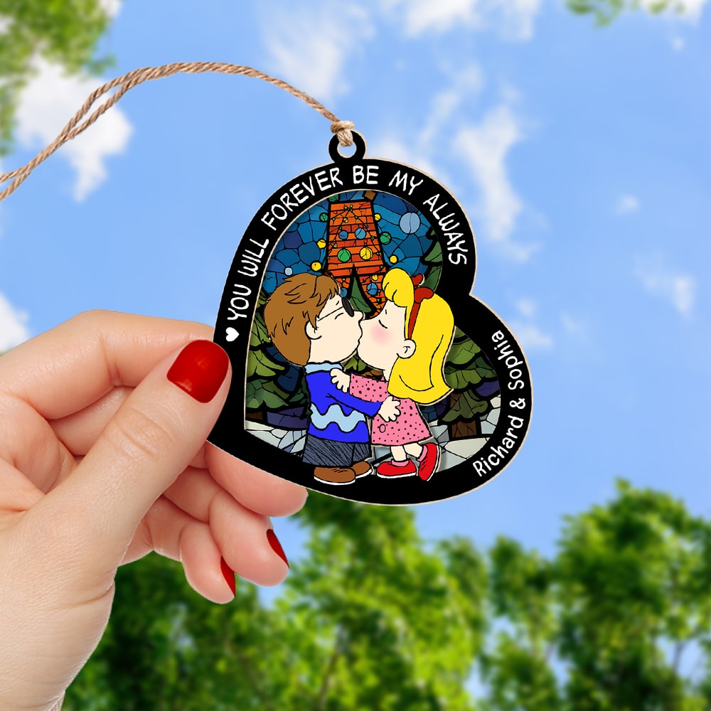 Personalized Romantic Christmas Ornament for Couples - Kissing Under the Mistletoe