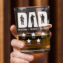 Load image into Gallery viewer, &quot;Dad: The Veteran, The Myth, The Legend&quot; - Personalized Bullet Glass for Dad, Perfect Gift for Veterans and Grandpas Bullet Glass PopCulturePrints
