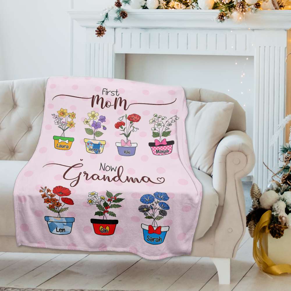 Personalized Grandma Blanket - Flower Garden Design