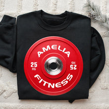 Load image into Gallery viewer, Custom Gymer Christmas Sweatshirt - Personalized Bumper Plate Design
