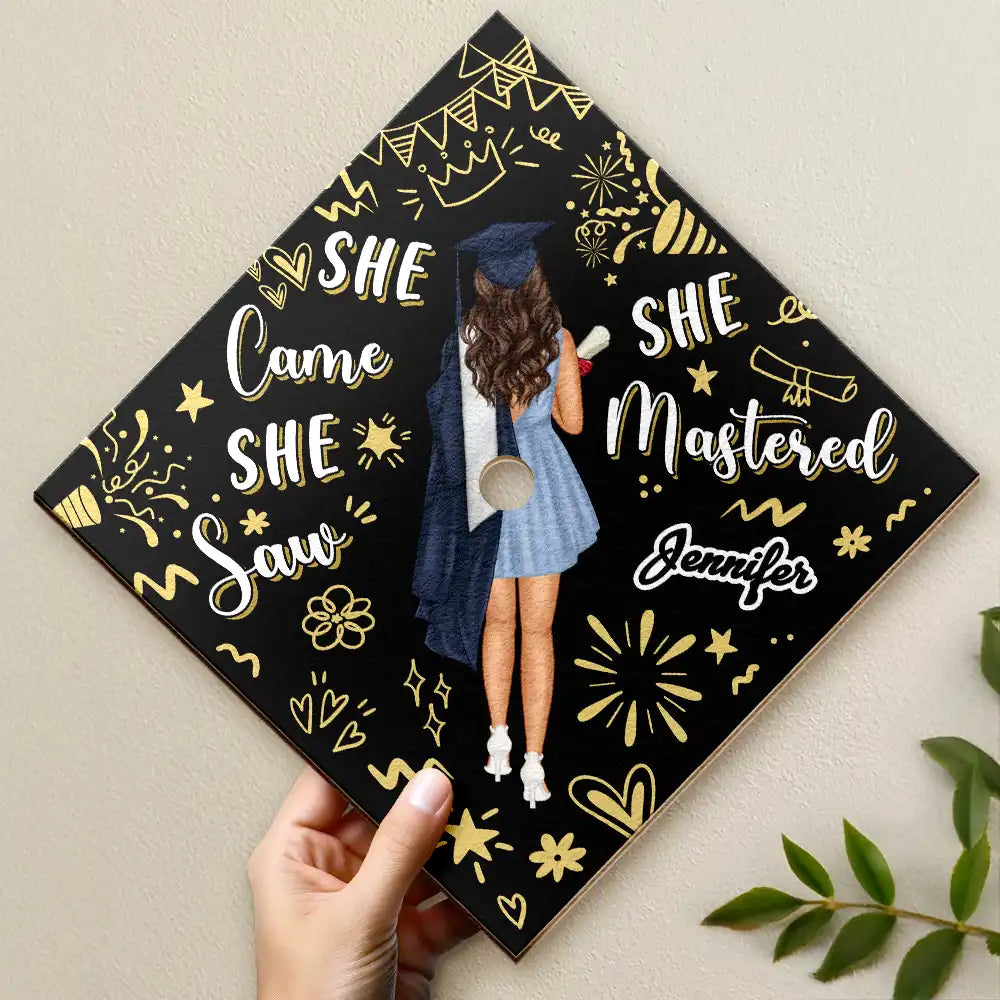 She Came, She Saw, She Mastered - Personalized Graduation Cap Topper Graduation Cap Topper PopCulturePrints