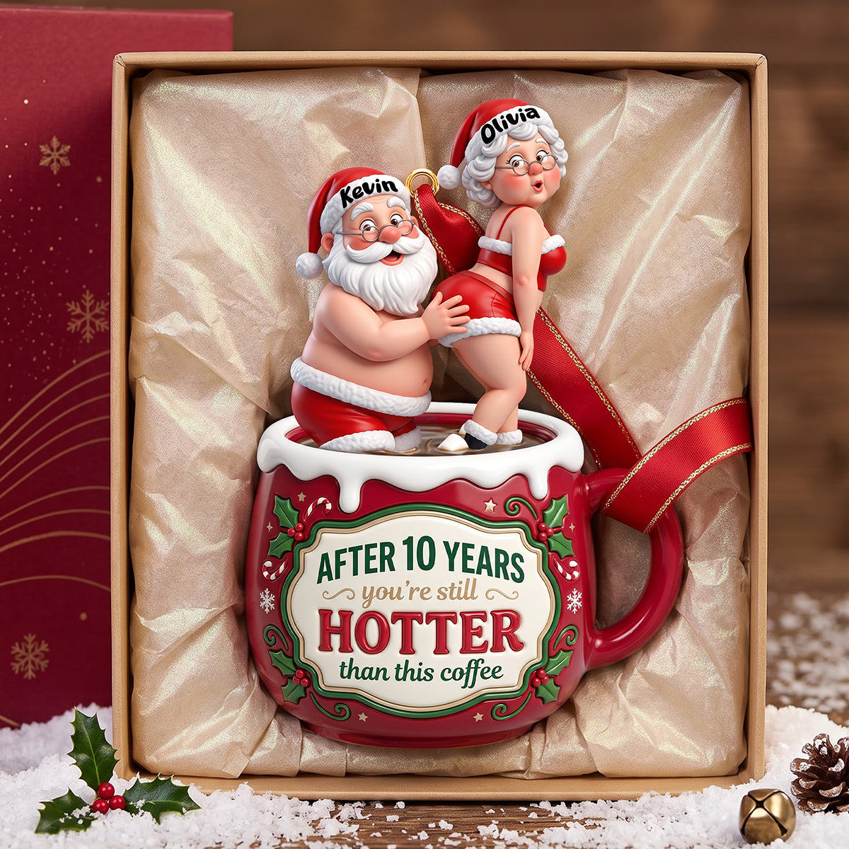 Santa's Naughty Love Couple Ornament - A Fun, Personalized Christmas Gift Ornament PopCulturePrints