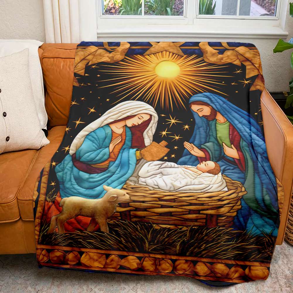 Nativity Scene Christmas Blanket - Jesus Christ Quilt Art