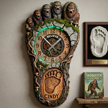 Load image into Gallery viewer, Believe in Bigfoot - Personalized Wall Clock for Adventurers and Nature Lovers Hanging Wall Clock PopCulturePrints
