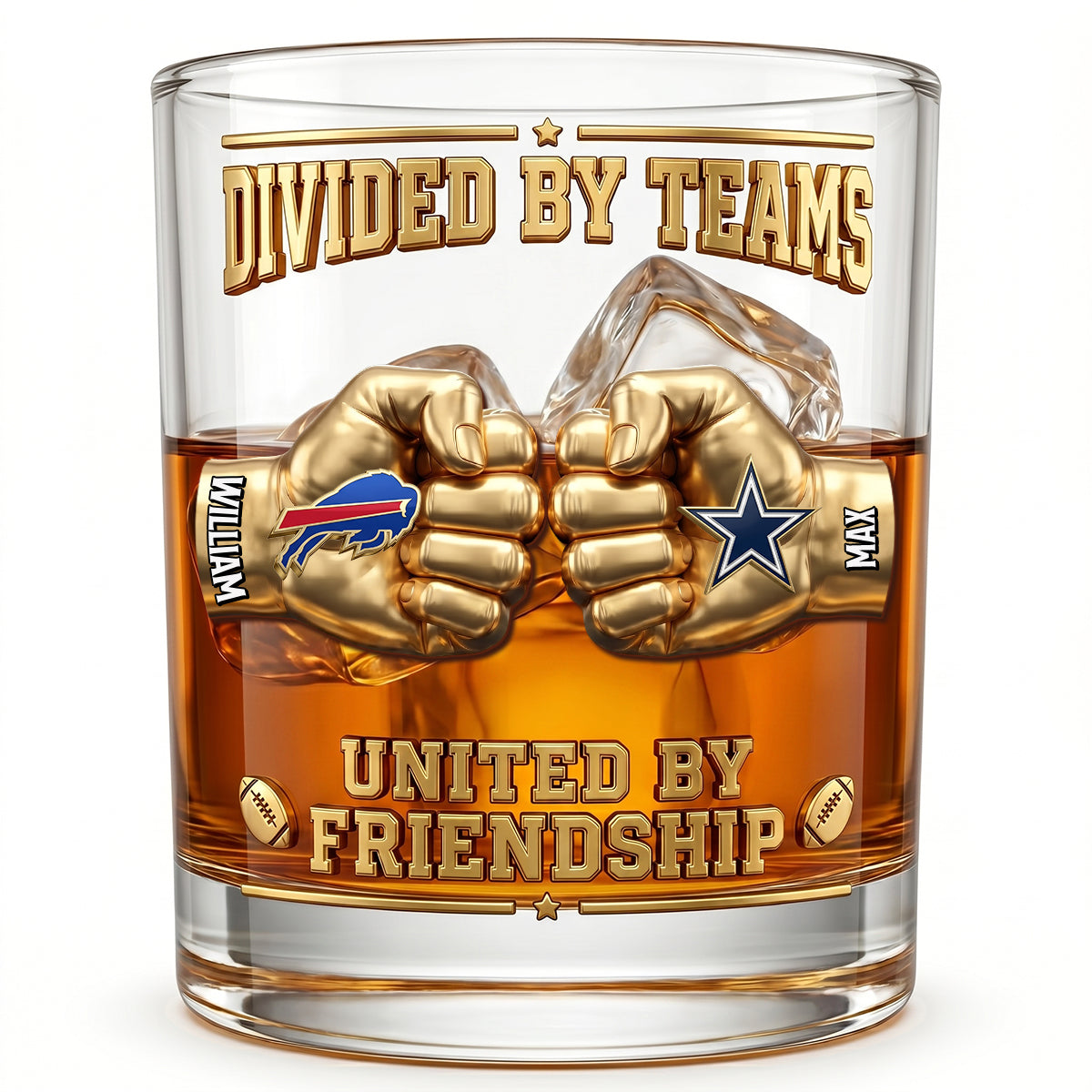 "Divided By Teams, United By Friendship" - Sport Lover Friendship Round Glass - Personalized Gift for Sports Fans Glass PopCulturePrints