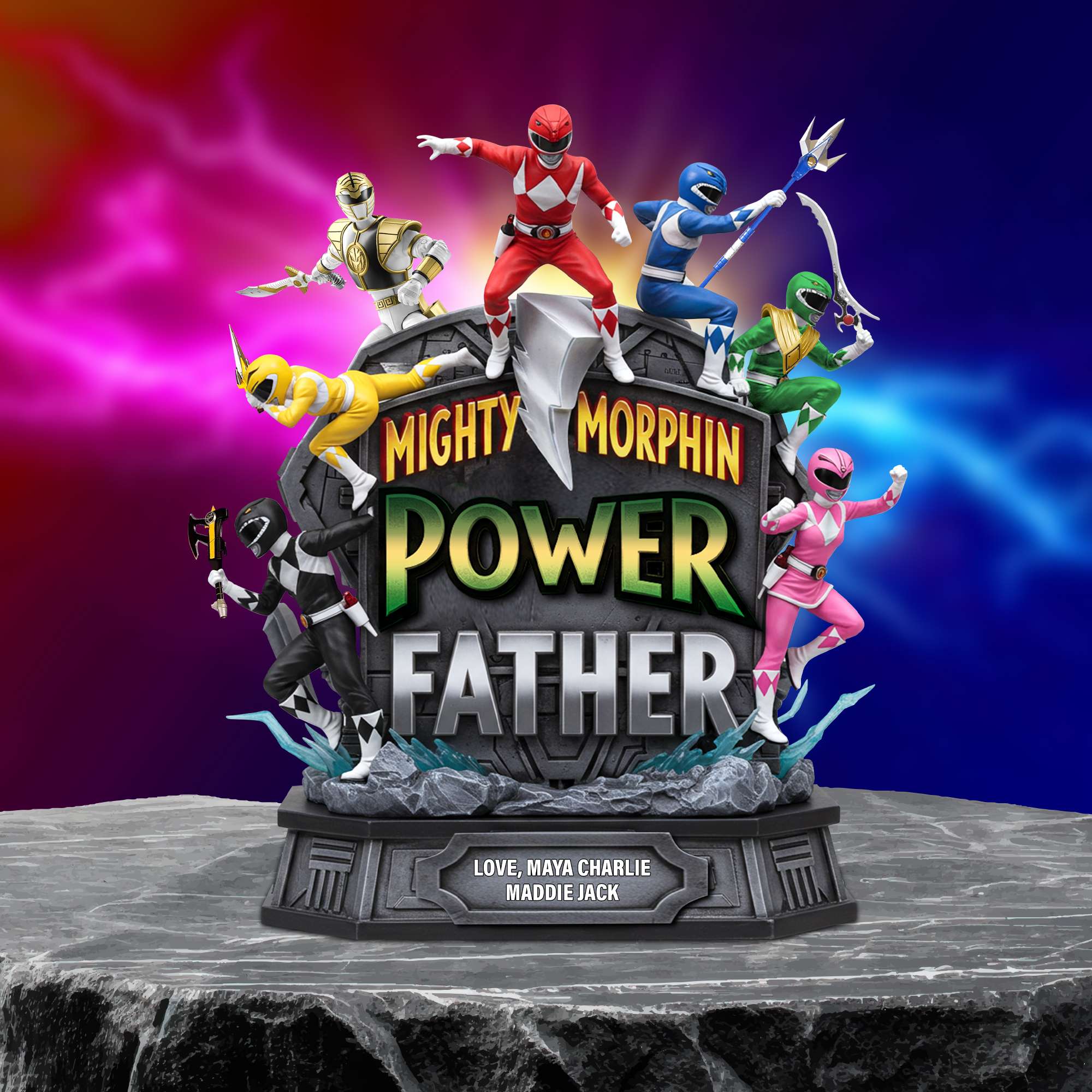 “Empower Your Dad with the Mighty Morphin Power!” - Personalized Acrylic Plaque - Gift for Dads and Grandpas Shaped Plaques PopCulturePrints